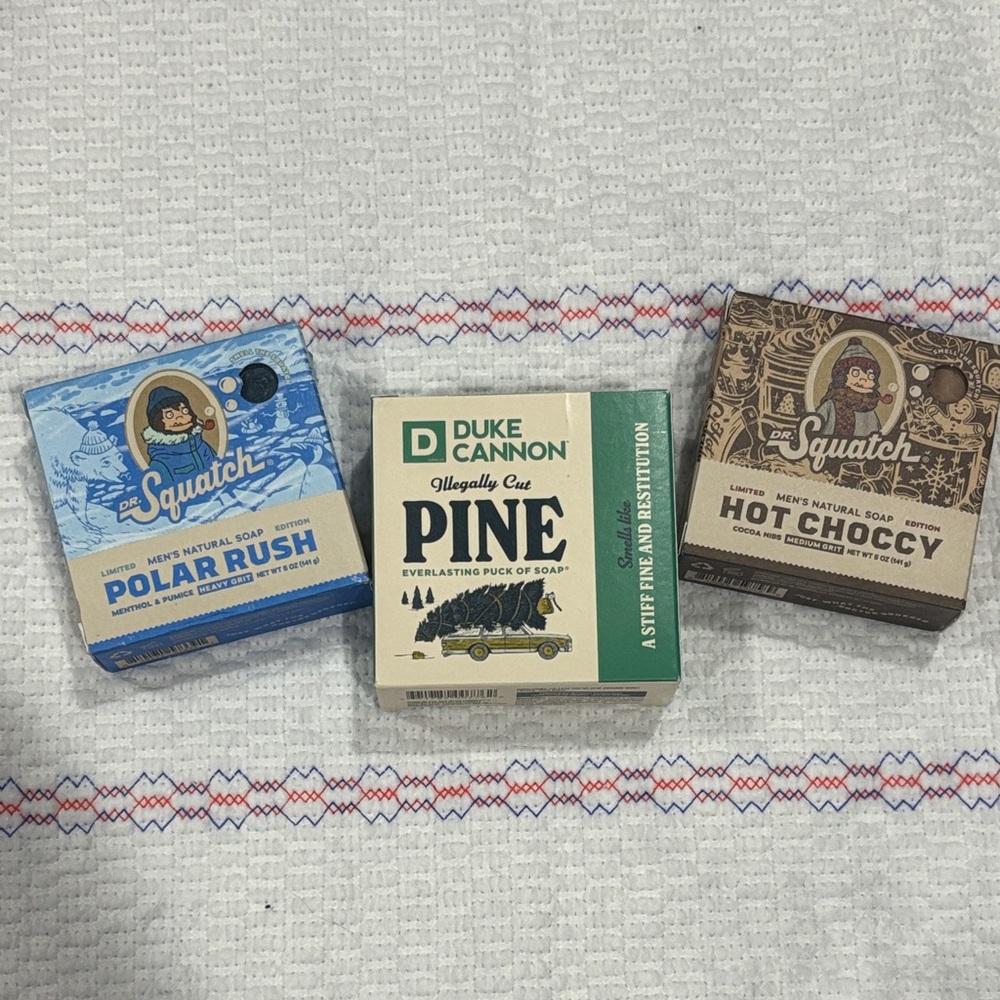 Duke Cannon Pine Soap(1) and Dr. Squatch soaps (2)
